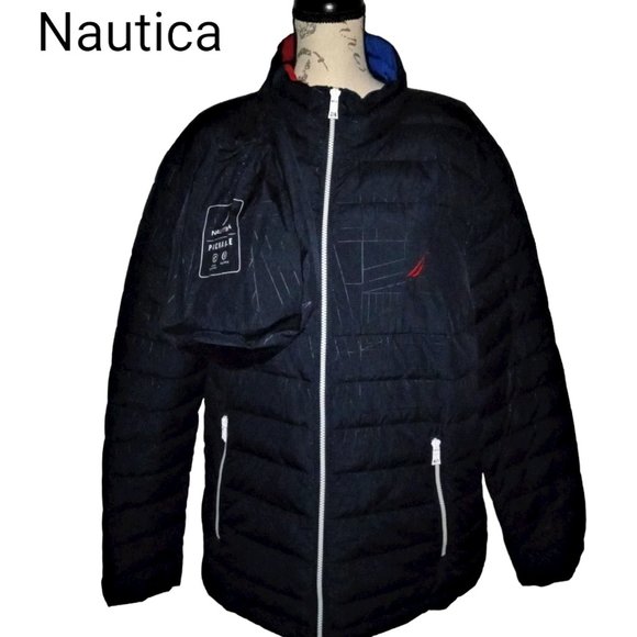 75% OFF Nwt Nautica Men's Zip up Puffer Navy Jacket packable pouch XL MSRP $199 - Picture 1 of 7